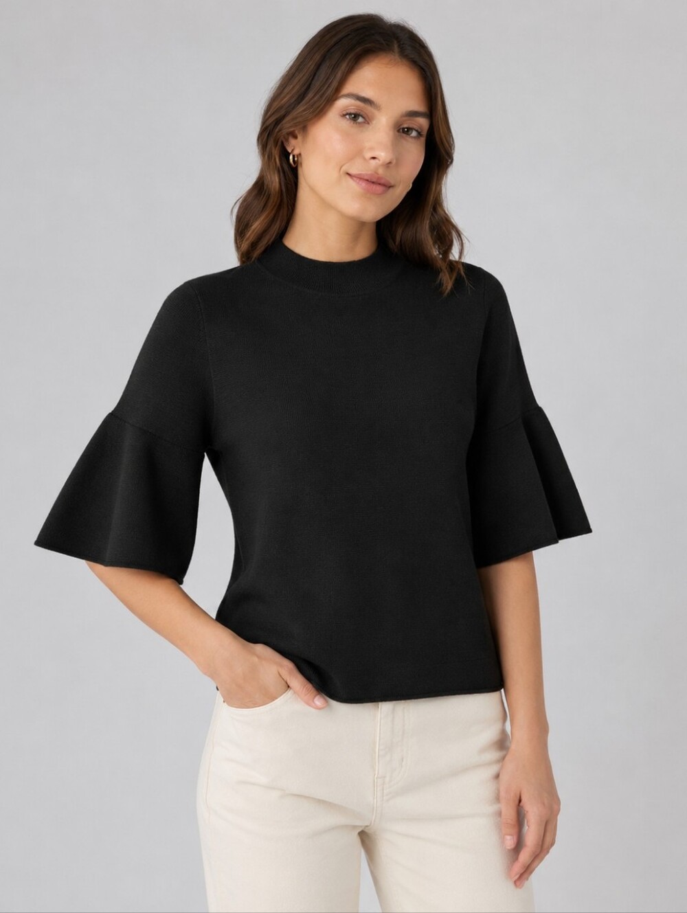 Sunday in Brooklyn Anthropologie Lorena Gray Flutter Bell Sleeve Knit Top Small